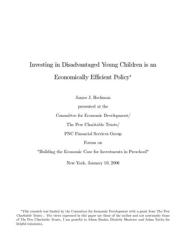 Investing in disadvantaged young children is an economically efficient policy