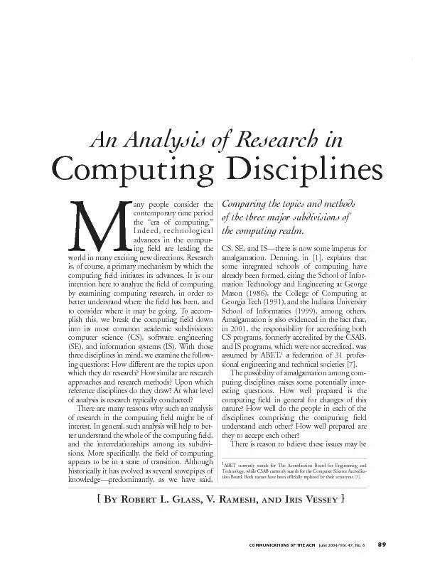 An analysis of research in computing disciplines