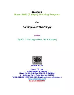 Weekend Green Belt  days Training Programme On Six Sigma Methodology during Dece