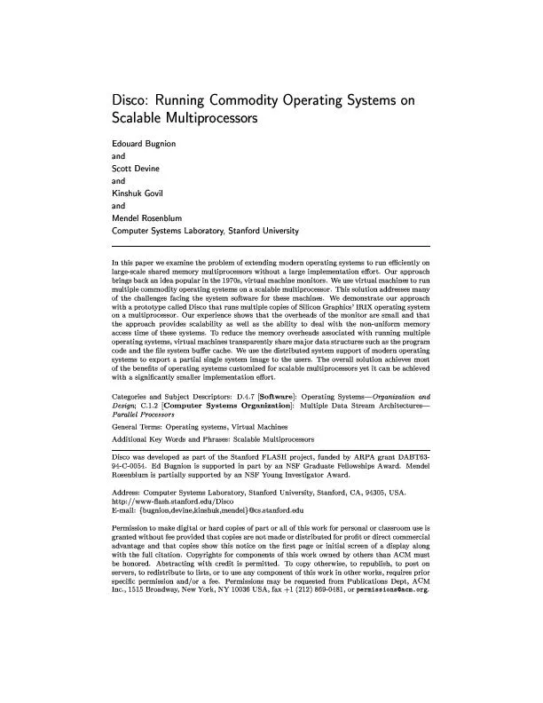 Disco running commodity operating systems on scalable multiprocessors