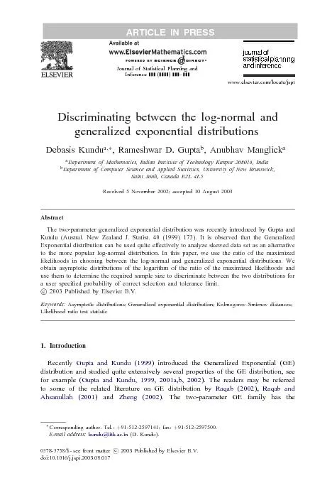 Discriminating between the log normal and generalized exponential distributions '2