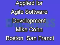 User Stories Applied for Agile Software Development Mike Cohn Boston  San Franci