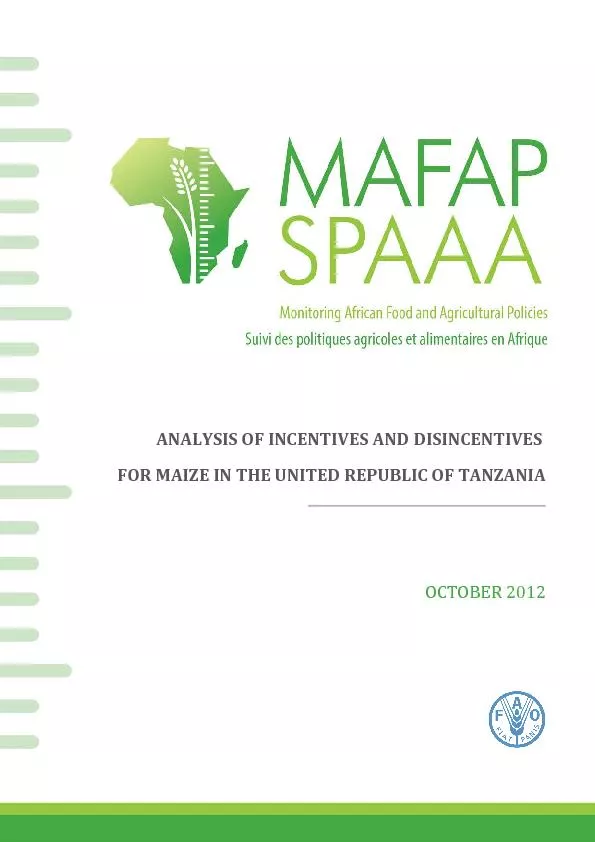 Analysis of incentives and disincentives for maize in the united republic of tanzania