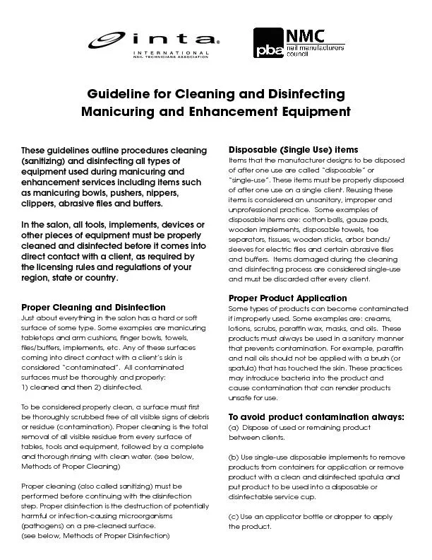 Guideline for Cleaning and Disinfecting manicuring and enhancement equipment