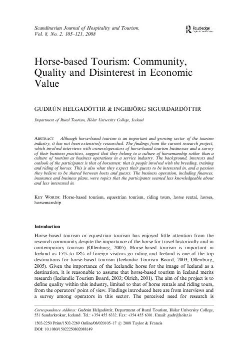 Horse based tourism community quality and disinterest in economic value