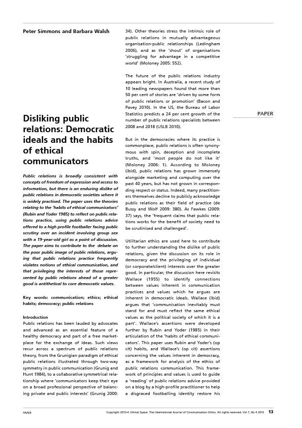 Disliking public relations democratic ideals and the habits of ethical communicators