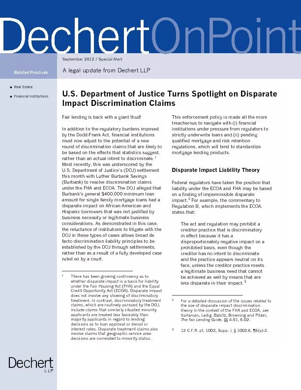 U S department of justice turns spotlight on disparate impact discrimination claims
