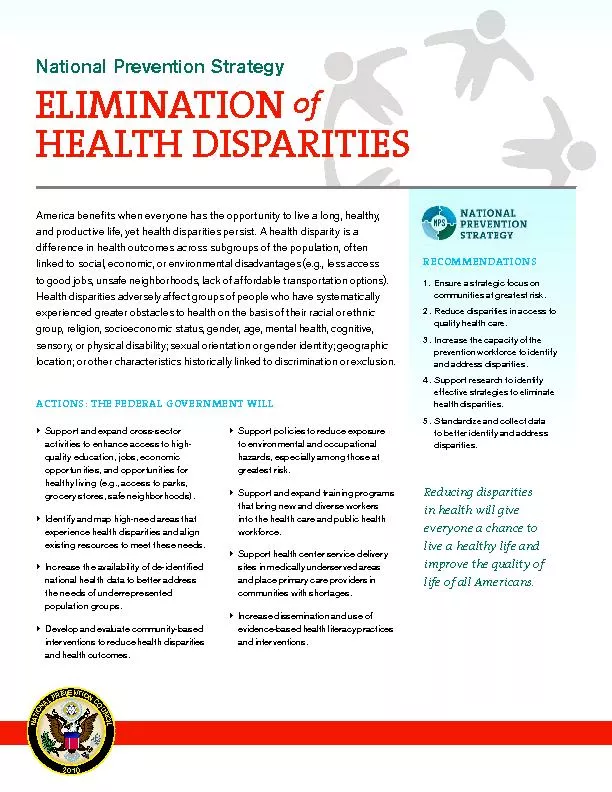 National prevention strategy elimination of health disparities