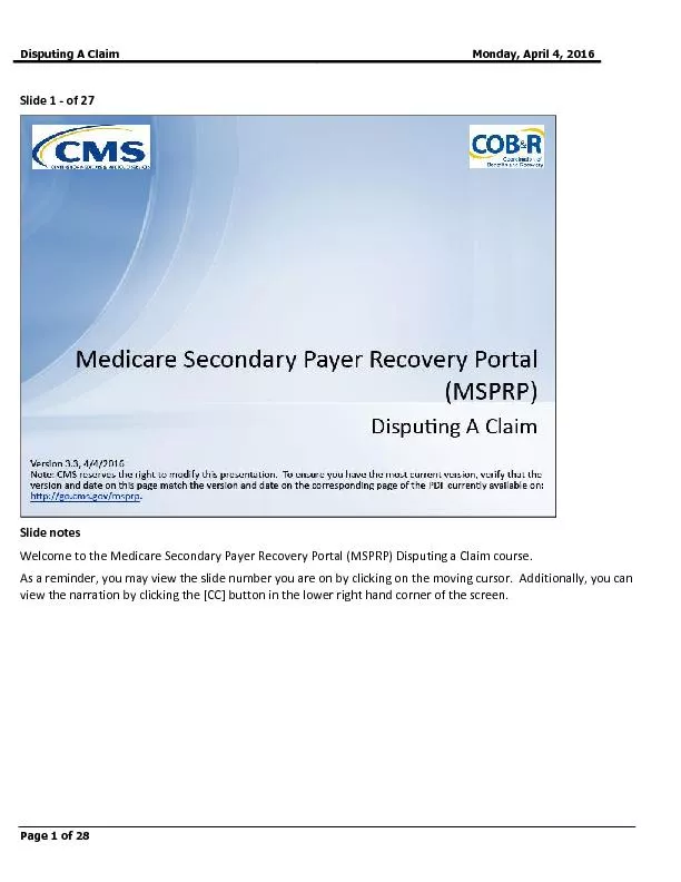 Medicare secondary payer recovery portal
