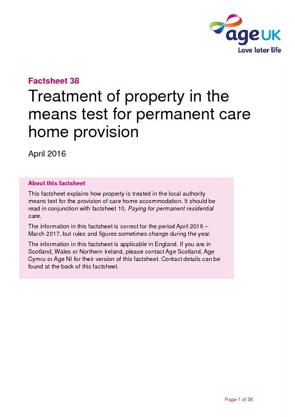 Treatment of property in the means test for permanent care home provision