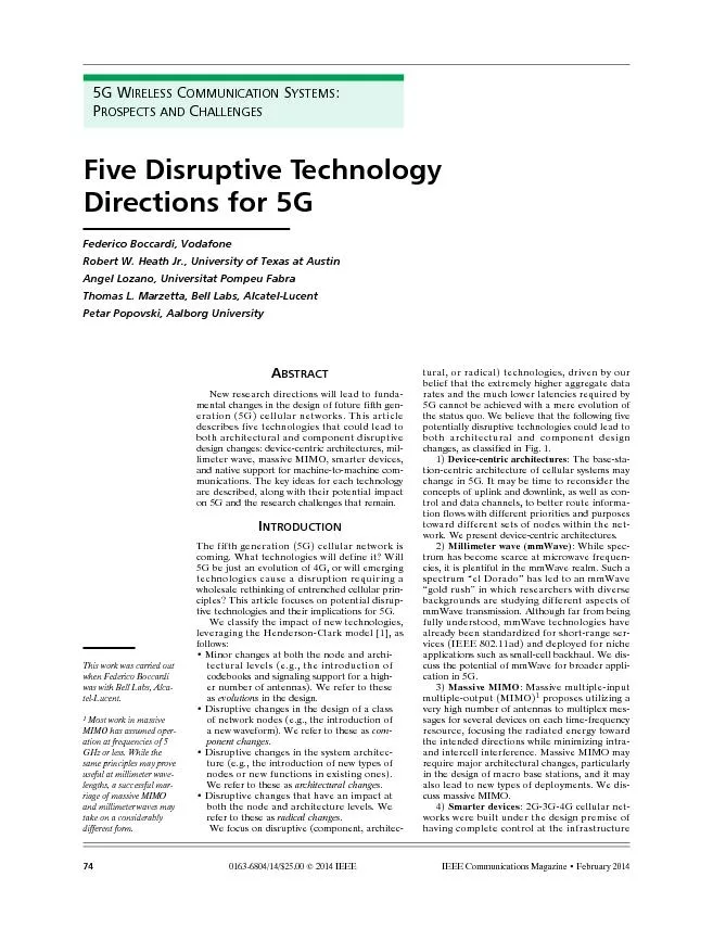 Five disruptive technology directions for 5G