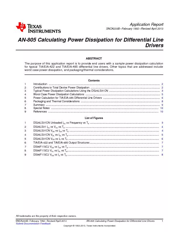 AN 805 calculating power dissipation for differential line drivers