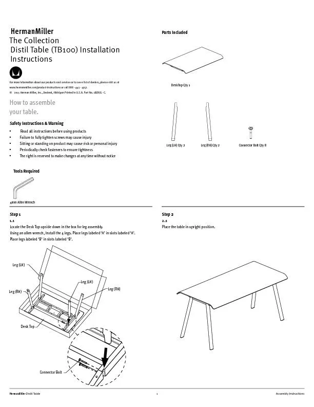 The collection distil table installation instructions