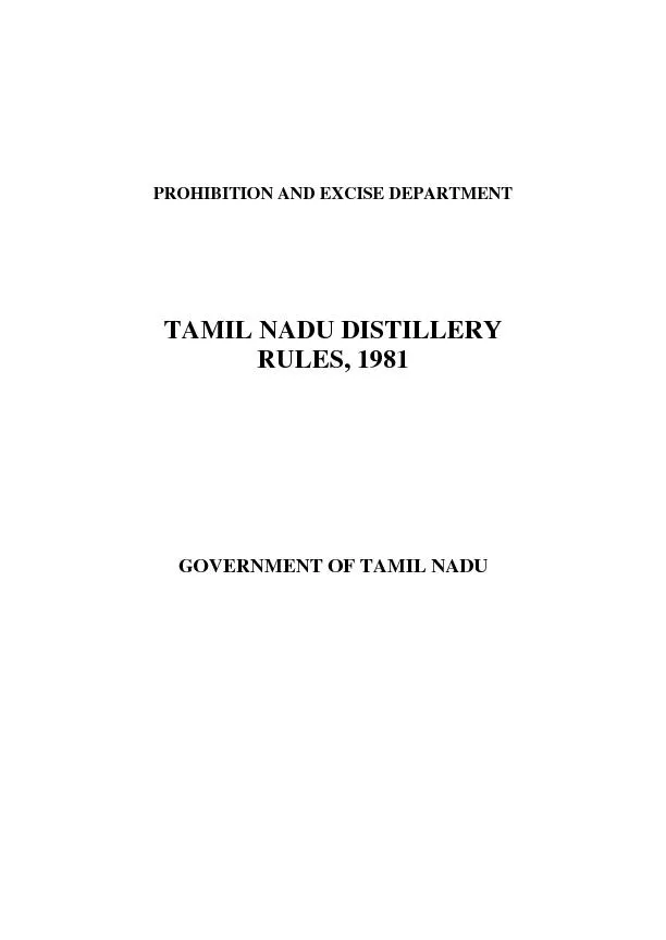 PROHIBITION AND EXCISE DEPARTMENT TAMIL NADU DISTILLERY RULES