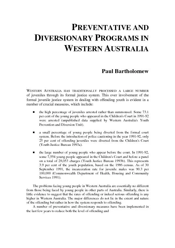 PREVENTATIVE AND DIVERSIONARY PROGRAMS IN WESTERN AUSTRALIA