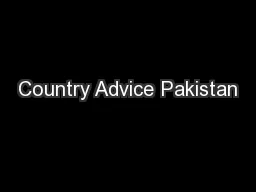 Country Advice Pakistan