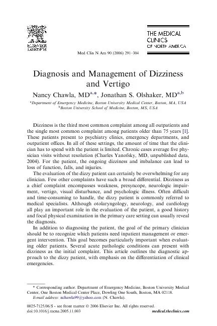 Diagnosis and Management of Dizziness and Vertigo