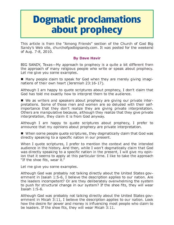 Dogmatic proclamations about prophecy