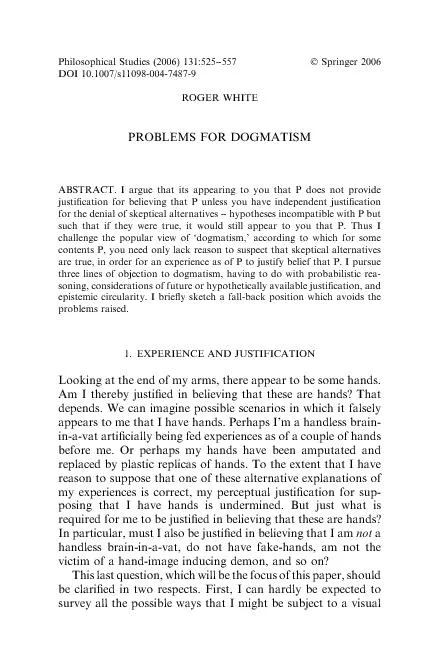 PROBLEMS FOR DOGMATISM