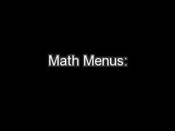 Math Menus: