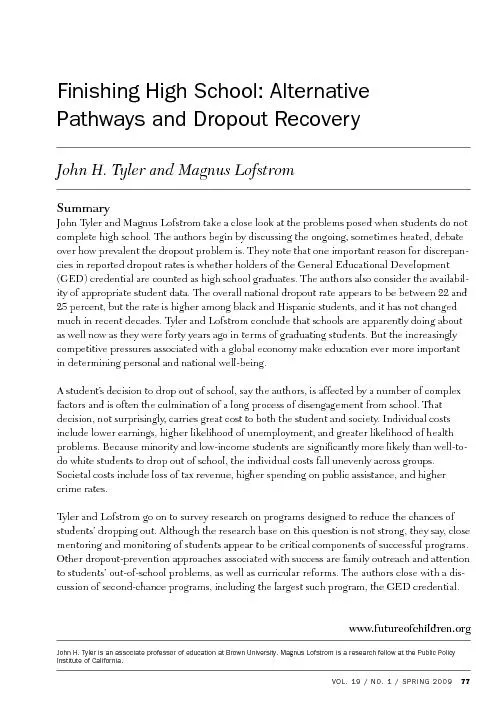 Finishing High School: Alternative Pathways and Dropout Recovery
...