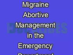 Review Article Pediatric Migraine Abortive Management in the Emergency Department David