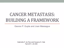 Cancer Metastasis: Building a framework