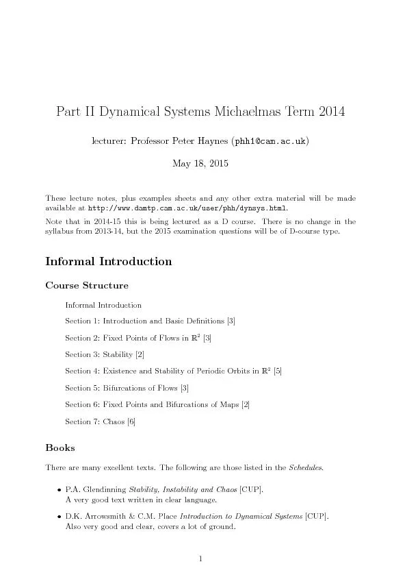 PartIIDynamicalSystemsMichaelmasTerm2014lecturer:ProfessorPeterHaynes(