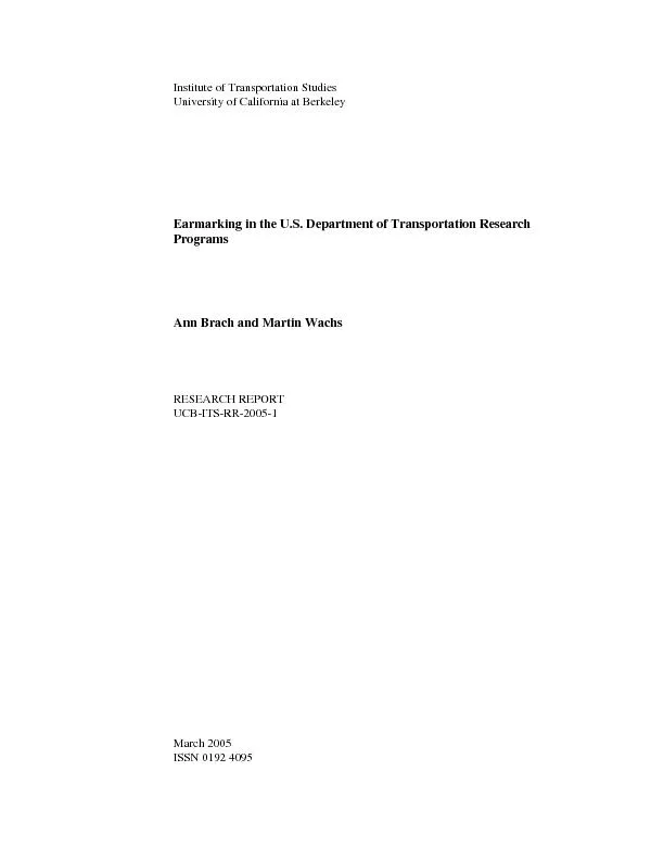 DEPARTMENT OF TRANSPORTATION RESEARCH PROGRAMS  By Ann Brach and Marti