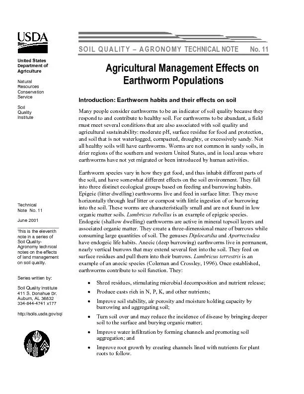 SOIL QUALITY – AGRONOMY TECHNICAL NOTE   No. 11