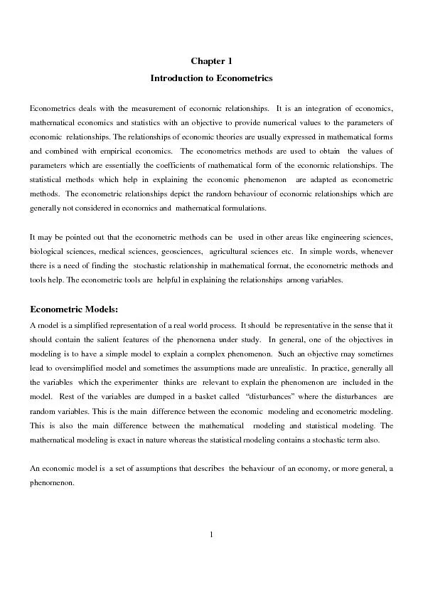 Introduction to Econometrics Econometrics deals with the measurement o