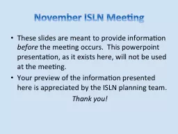 November ISLN Meeting