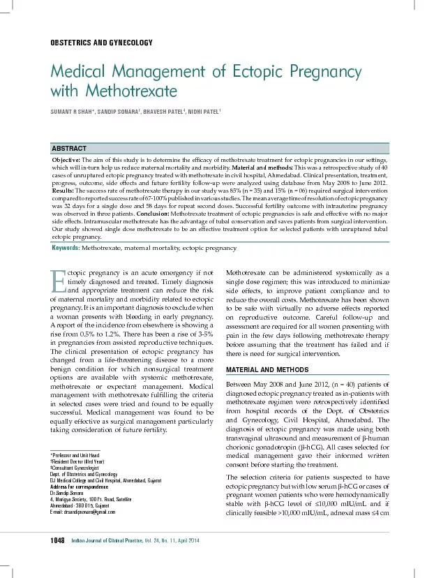 , Vol. 24, No. 11, April 2014Medical Management of Ectopic Pregnancy w