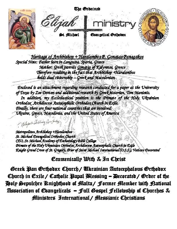 Heritage of Archbishop + Haralambos P. Gonatas Panagakos