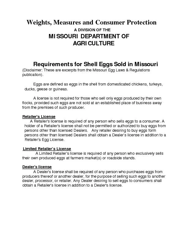 Weights, Measures and Consumer ProtectionA DIVISION OF THEMISSOURI DEP