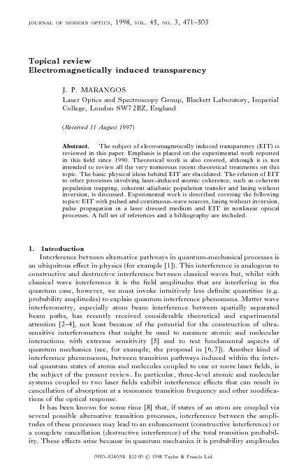 TopicalreviewElectromagneticallyinducedtransparencyJ.P.MARANGOSLaserOp