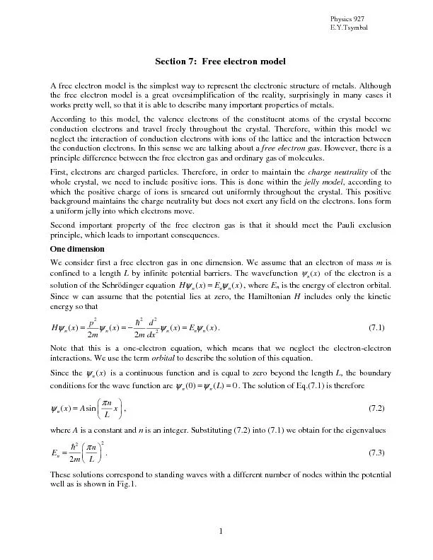 Physics 927 E.Y.Tsymbal   1 Section 7:  Free electron model   free ele