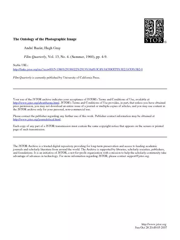 The Ontology of the Photographic Image 