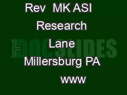 Rev  MK ASI   Research Lane Millersburg PA       www