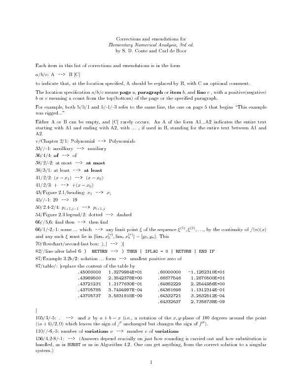 CorrectionsandemendationsforElementaryNumericalAnalysis,3rded.byS.D.Co