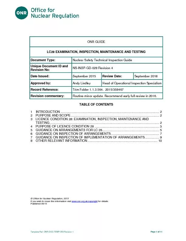 Office for Nuclear RegulationNS-INSP-GD-028 Revision 4 TRIM Ref: 2015/