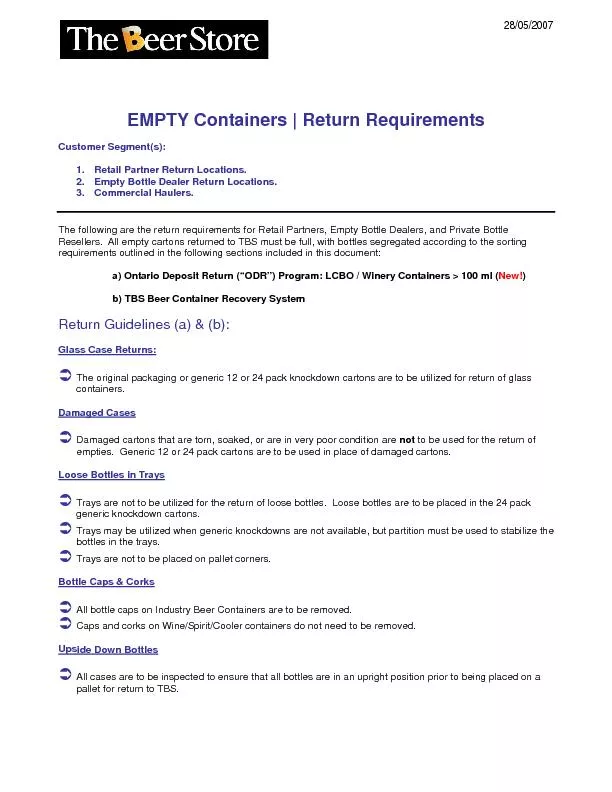 EMPTY Containers | Return Requirements