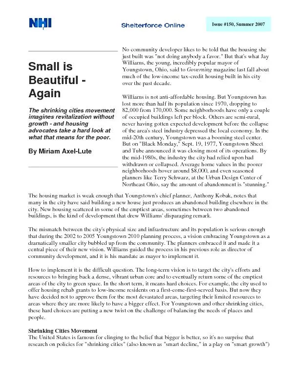 Small is Beautiful - AgainThe shrinking cities movement imagines revit