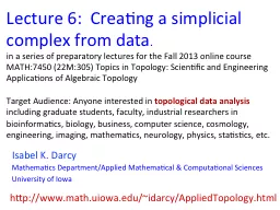 Lecture 6:  Creating a simplicial complex from data