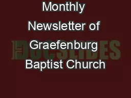 Monthly Newsletter of Graefenburg Baptist Church