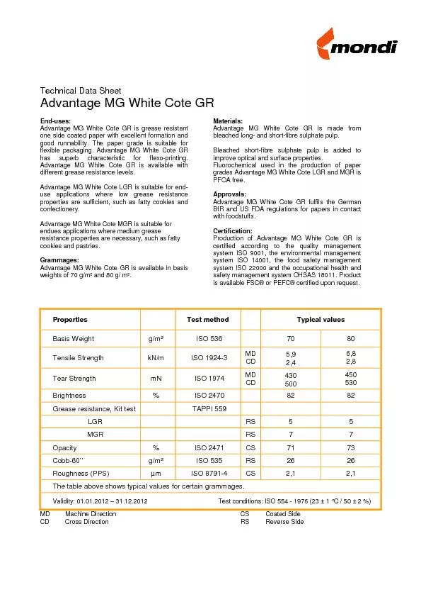 Technical Data SheetAdvantage MGWhiteCote Enduses:Advantage G White Co