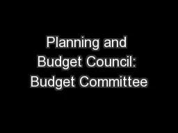 Planning and Budget Council: Budget Committee