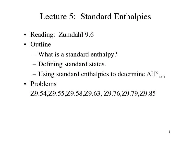 Lecture 5:  Standard Enthalpies