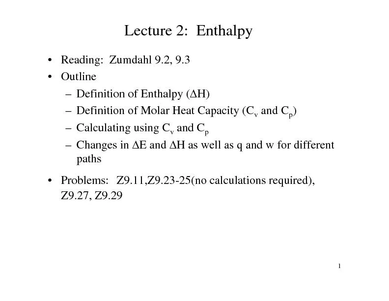 Lecture 2:  Enthalpy