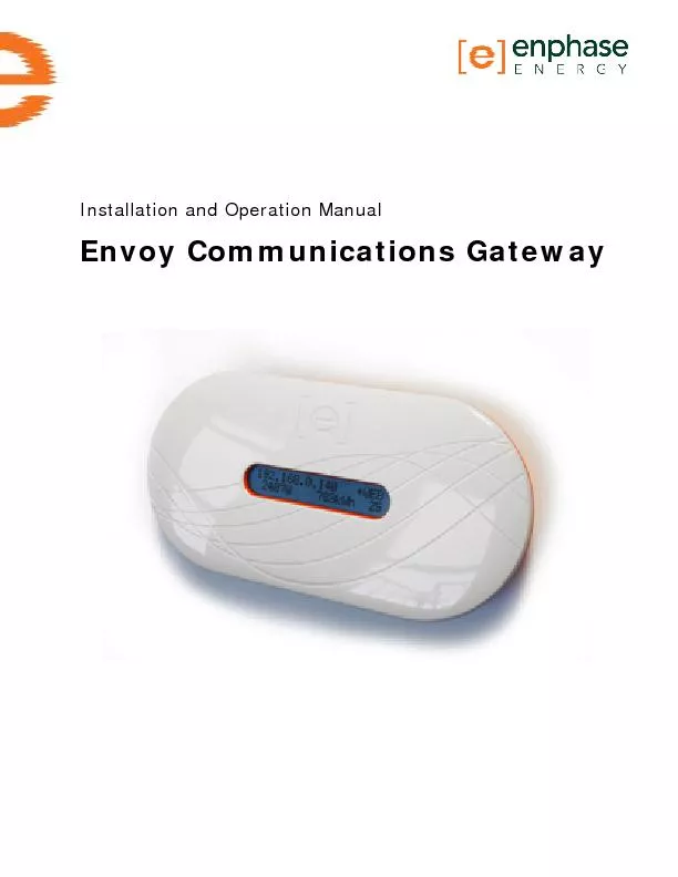 Installation and Operation Manual Envoy Communications Gateway   
..